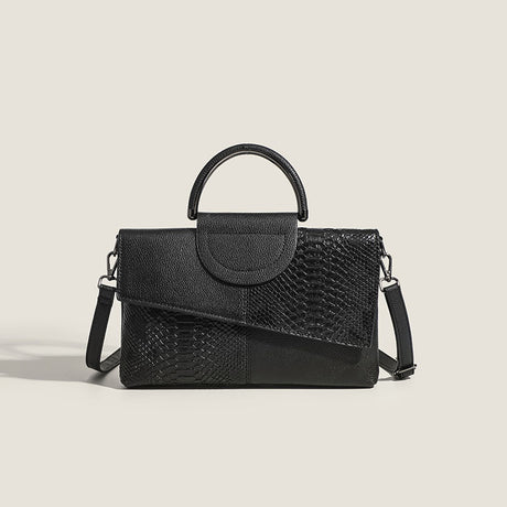 Black Elegant crocodile embossed clutch - with metal top handle and shoulder strap