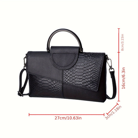 Black Elegant crocodile embossed clutch - with metal top handle and shoulder strap