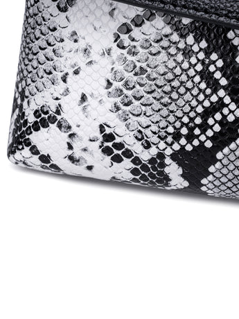 Black and White Elegant crocodile embossed clutch - with metal top handle and shoulder strap