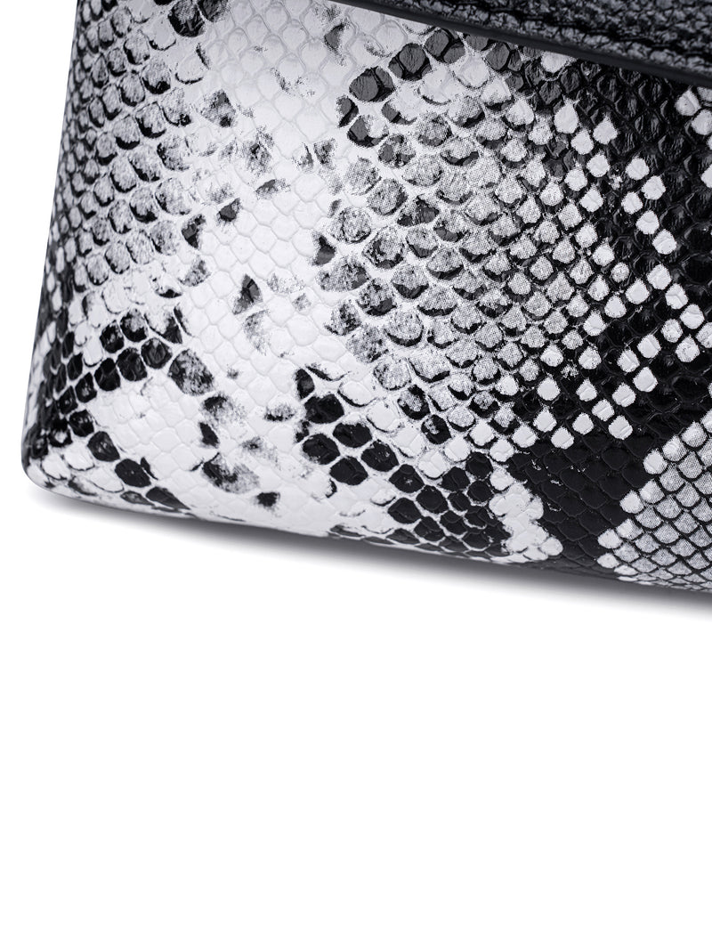Black and White Elegant crocodile embossed clutch - with metal top handle and shoulder strap