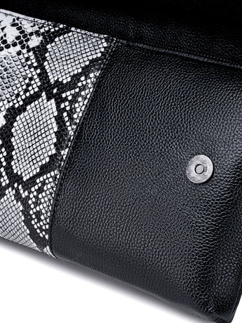 Black and White Elegant crocodile embossed clutch - with metal top handle and shoulder strap