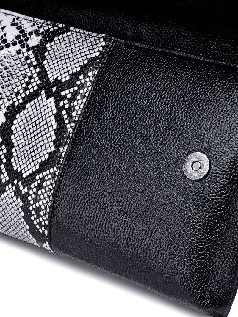 Black and White Elegant crocodile embossed clutch - with metal top handle and shoulder strap