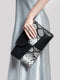 Black and White Elegant crocodile embossed clutch - with metal top handle and shoulder strap