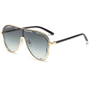 2-PCS Gold frame double green Oversized Aviator Sunglasses - Unique Cutout Design