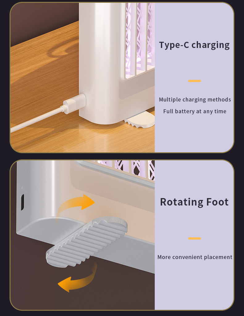 Black (Chargeing version) USB Mosquito Killer Lamp - Electric Bug Zapper, Wall-Mounted/Standing, Silent