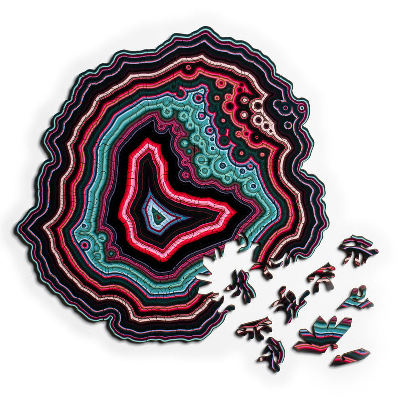 Black and Red Algorithmic Agate Jigsaw Puzzle - 164 Unique Wooden Pieces