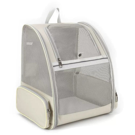 Beige Foldable Pet Carrier Backpack - Breathable Mesh Travel Bag for Cats & Small Dogs