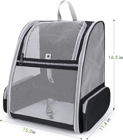 Beige Foldable Pet Carrier Backpack - Breathable Mesh Travel Bag for Cats & Small Dogs