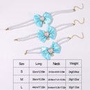 2 - PCS Cute Pet Pearl Necklace Collar with Blue Bow and Heart Charm - Size S
