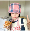 2-PCS Pink Lightweight Checkered Flat Cap - Adjustable Retro Driver Hat for Men & Women