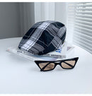 2-PCS Black Lightweight Checkered Flat Cap - Adjustable Retro Driver Hat for Men & Women