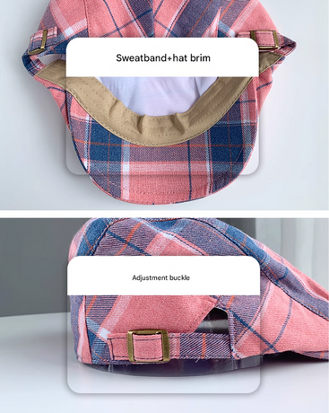 2-PCS Black Lightweight Checkered Flat Cap - Adjustable Retro Driver Hat for Men & Women