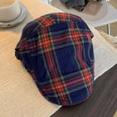 2-PCS Dark Blue Lightweight Checkered Flat Cap - Adjustable Retro Driver Hat for Men & Women