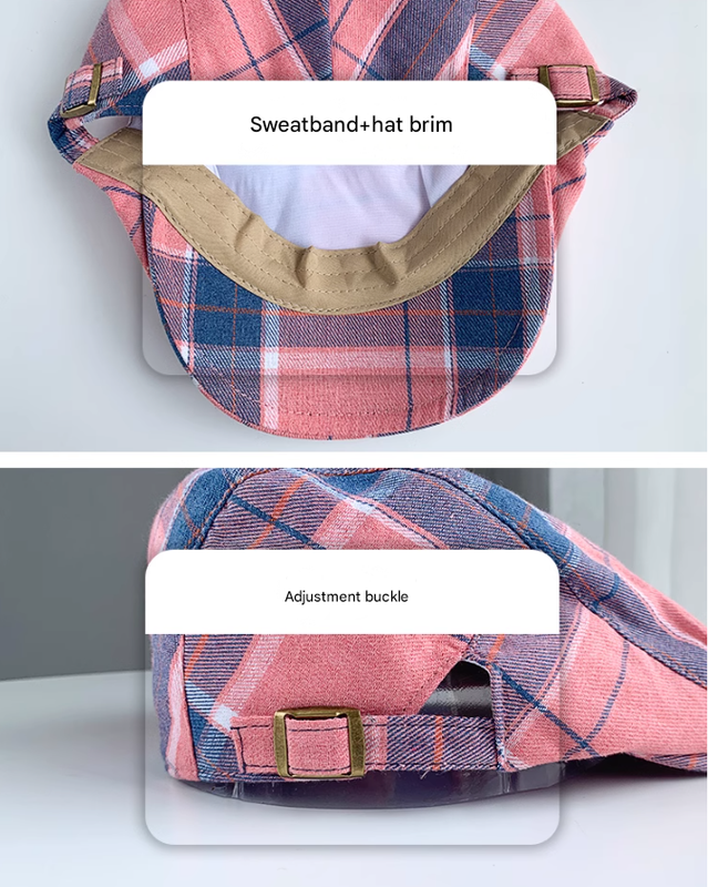 2-PCS Dark Blue Lightweight Checkered Flat Cap - Adjustable Retro Driver Hat for Men & Women