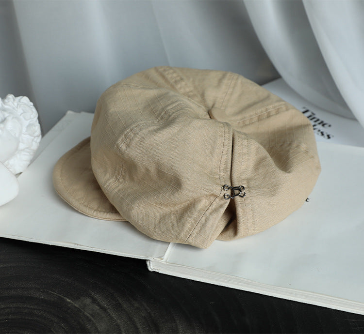 Beige Women's Vintage Style Baker Boy Cap - Soft Cotton Linen Blend