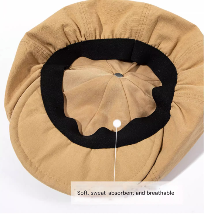 Beige Women's Vintage Style Baker Boy Cap - Soft Cotton Linen Blend