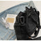 Black Casual Nylon Drawstring Bucket Bag - Adjustable Strap Crossbody Purse