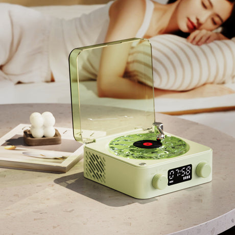 Green Waves Retro Bluetooth Speaker Clock with Ambient Light Projector