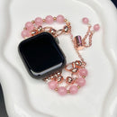 2-pcs Pink Elegant Cat's Eye Beaded Bracelet Band for Apple Watch - Women's Luxury Strap (Compatible Size :38/40/41MM )