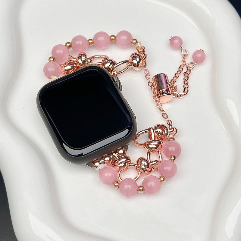 2-pcs Pink Elegant Cat's Eye Beaded Bracelet Band for Apple Watch - Women's Luxury Strap (Compatible Size :38/40/41MM )