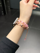 2-pcs Pink Elegant Cat's Eye Beaded Bracelet Band for Apple Watch - Women's Luxury Strap (Compatible Size :42/44/45MM )