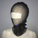 Black colored diamonds Glitter Rhinestone Face Balaclava - Trendy Music Festival Head Cover, 37cm