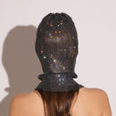Black colored diamonds Glitter Rhinestone Face Balaclava - Trendy Music Festival Head Cover, 37cm