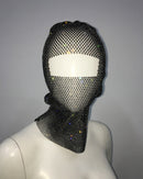 Black colored diamonds Glitter Rhinestone Face Balaclava - Trendy Music Festival Head Cover, 37cm