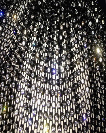 Black colored diamonds Glitter Rhinestone Face Balaclava - Trendy Music Festival Head Cover, 37cm