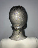 Black colored diamonds Glitter Rhinestone Face Balaclava - Trendy Music Festival Head Cover, 37cm