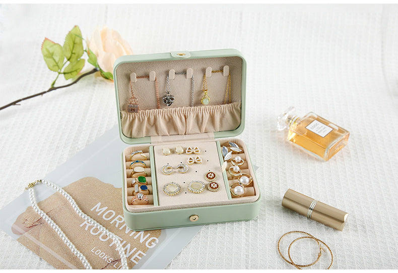 Beige Elegant Quilted PU Leather Jewelry Box - Portable Organizer for Travel & Home