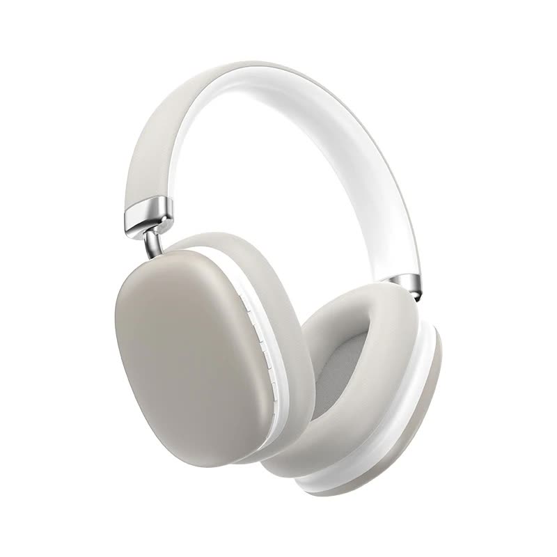 Beige Wireless Bluetooth Headphones - Over-Ear, Deep Bass, Foldable, Long Battery Life