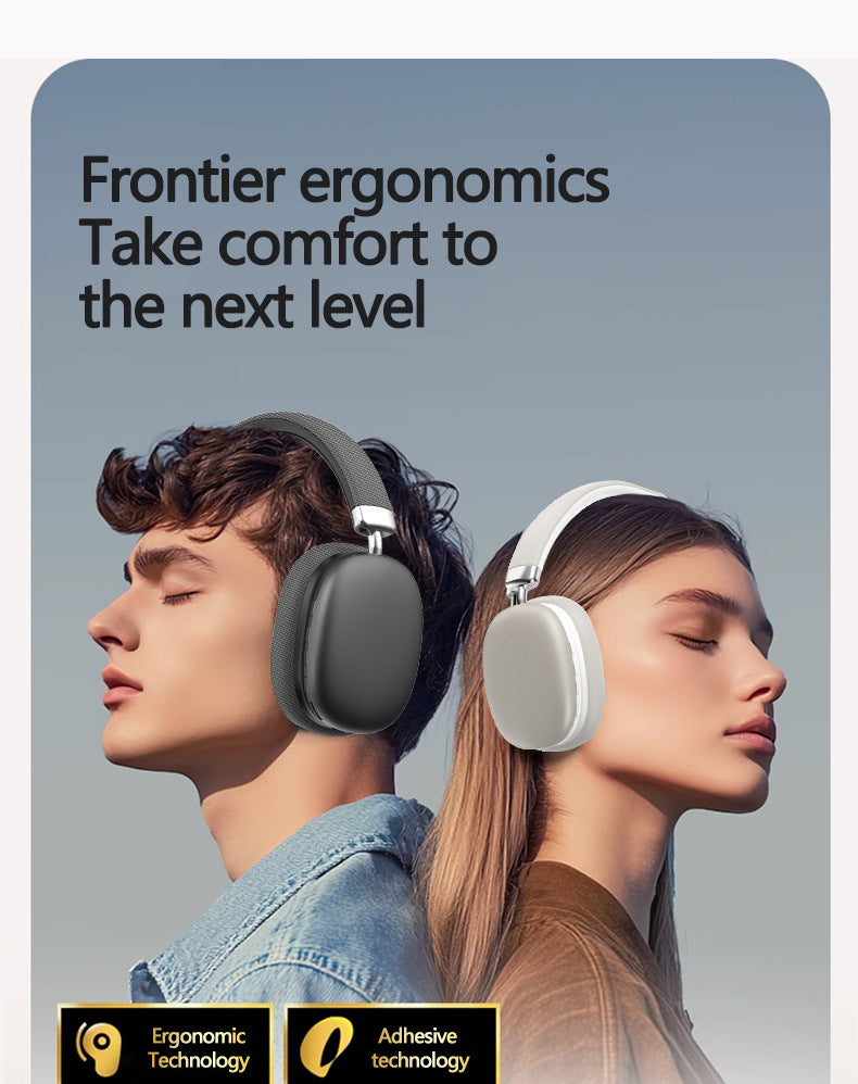 Beige Wireless Bluetooth Headphones - Over-Ear, Deep Bass, Foldable, Long Battery Life