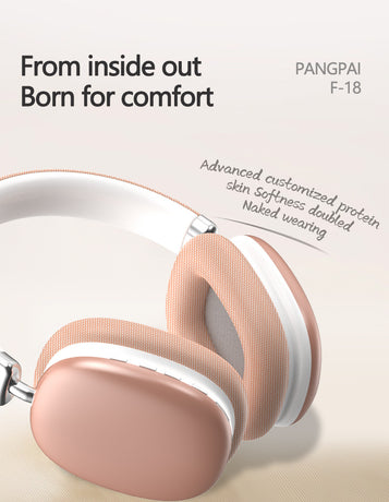 Beige Wireless Bluetooth Headphones - Over-Ear, Deep Bass, Foldable, Long Battery Life
