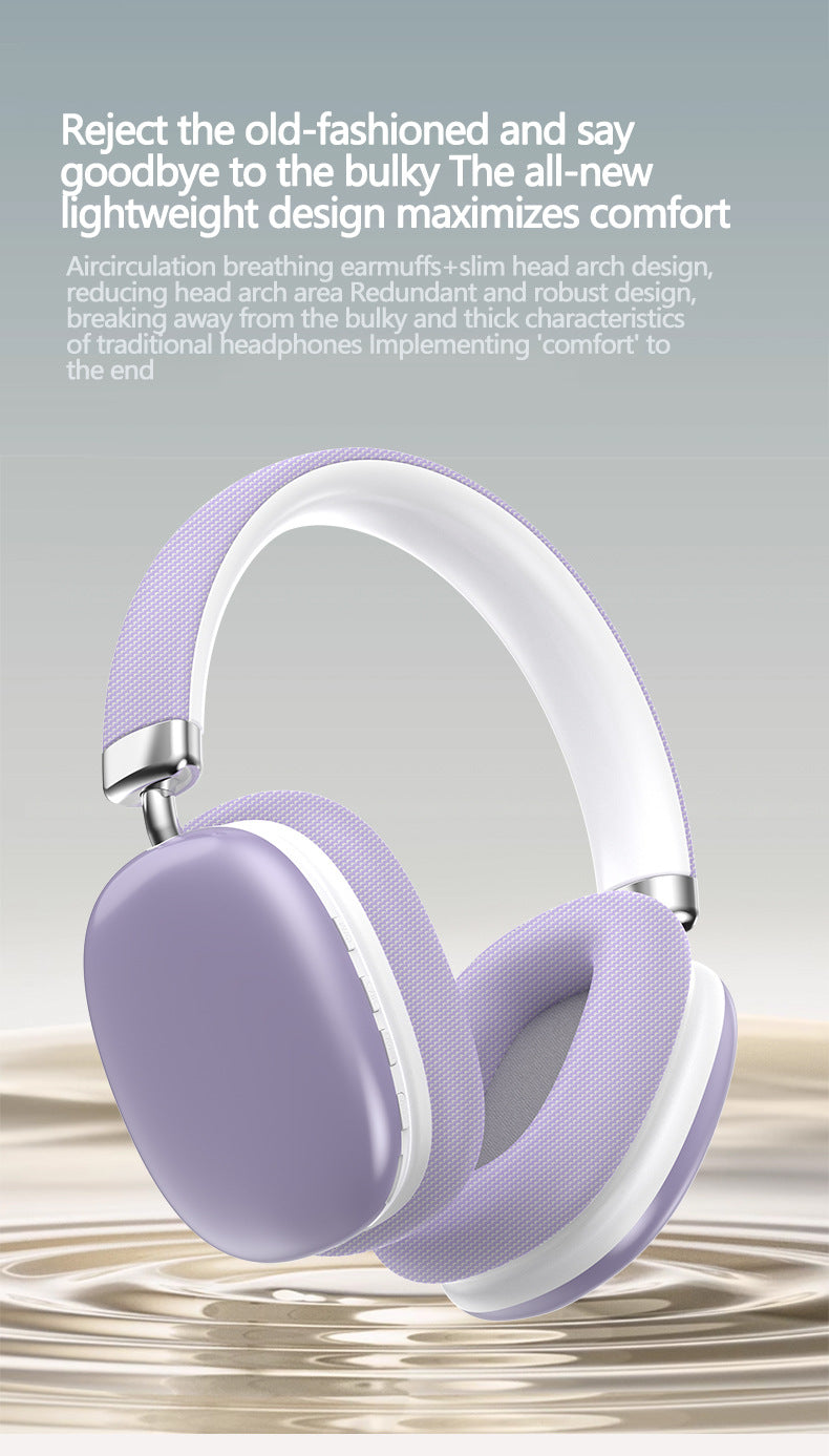 Beige Wireless Bluetooth Headphones - Over-Ear, Deep Bass, Foldable, Long Battery Life