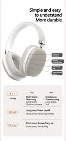 Beige Wireless Bluetooth Headphones - Over-Ear, Deep Bass, Foldable, Long Battery Life