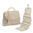 Beige Stylish Travel Makeup Organizer Bag with Hanging Hook - Waterproof & Spacious Design