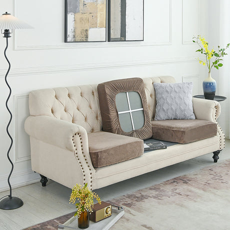 2 Pcs Brown Elegant Polyester Sofa Cover - Full Protection Against Cat Scratches & Wear