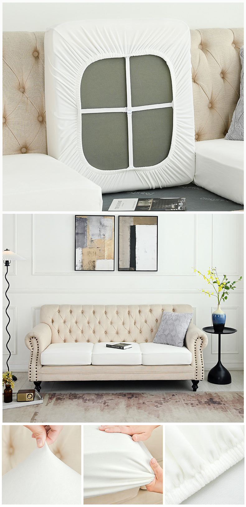 2 Pcs White Elegant Polyester Sofa Cover - Full Protection Against Cat Scratches & Wear