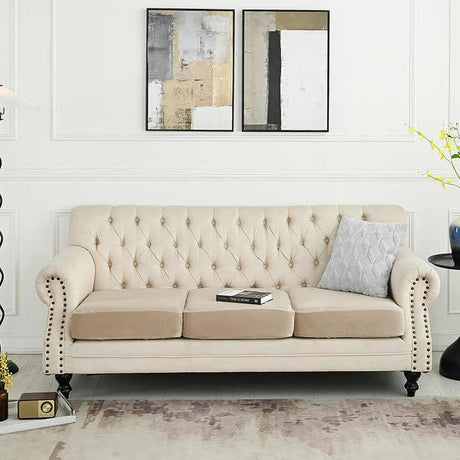 2 Pcs Beige Elegant Polyester Sofa Cover - Full Protection Against Cat Scratches & Wear