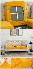 2 Pcs Yellow Elegant Polyester Sofa Cover - Full Protection Against Cat Scratches & Wear