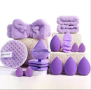 3 Pcs Purple 20PC Makeup Sponge Set - Flannel Headband, Crystal Velvet Puffs, Non-Latex Beauty Blenders for Flawless Application