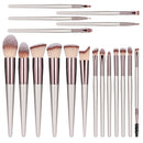 Beige 18-Piece Makeup Brush Set - Professional Synthetic Fiber Brushes with Wooden Handles for Flawless Beauty