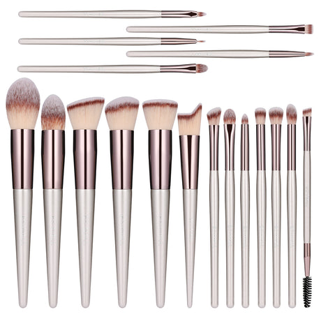 Beige 18-Piece Makeup Brush Set - Professional Synthetic Fiber Brushes with Wooden Handles for Flawless Beauty