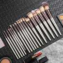 Beige 18-Piece Makeup Brush Set - Professional Synthetic Fiber Brushes with Wooden Handles for Flawless Beauty