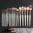 Beige 18-Piece Makeup Brush Set - Professional Synthetic Fiber Brushes with Wooden Handles for Flawless Beauty