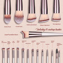 Beige 18-Piece Makeup Brush Set - Professional Synthetic Fiber Brushes with Wooden Handles for Flawless Beauty