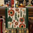 35x180cm Green Pastoral Table Runner - Spring Floral Oil Painting Style with Tassels