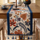 35x120cm Blue Pastoral Table Runner - Spring Floral Oil Painting Style with Tassels