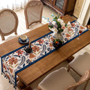 35x240cm Blue Pastoral Table Runner - Spring Floral Oil Painting Style with Tassels